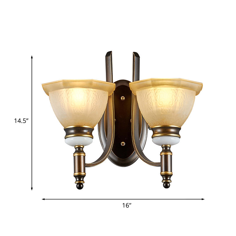 Skørter | Curvy Arm Frosted Glass Wall Light Traditionalism 1/2-Bulb Living Room Wall Mounted Lamp in Black