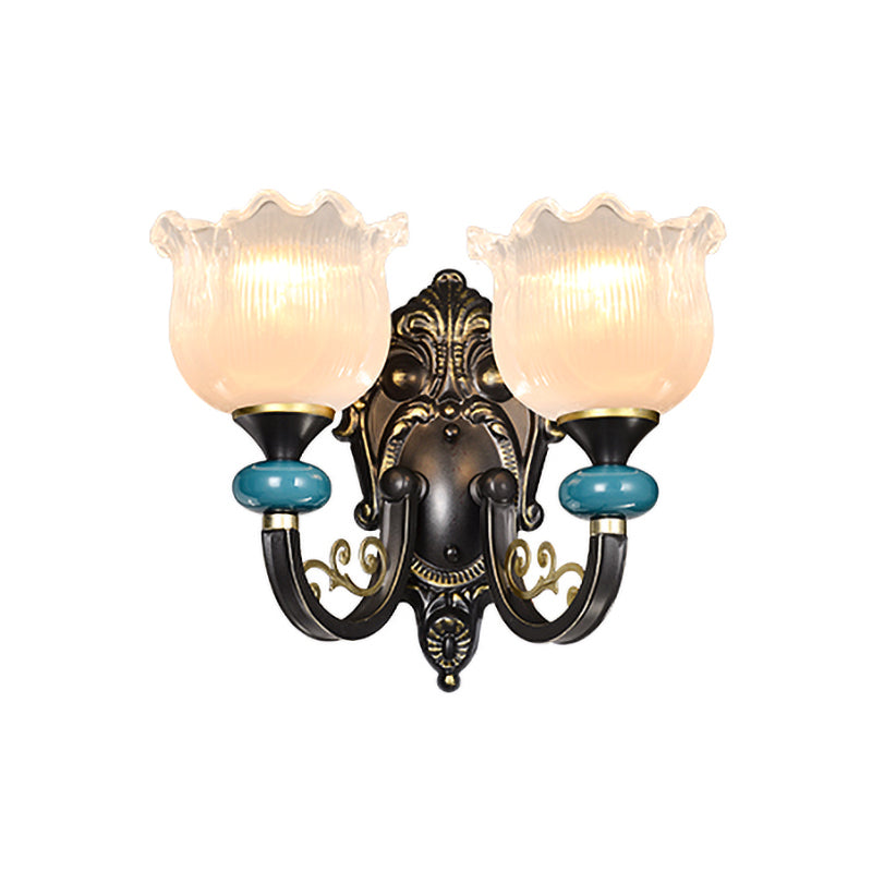 Skørter | Floral Bedroom Wall Light Lamp Retro Matte Glass 1/2-Light Bronze Wall Light with Metal Curved Arm