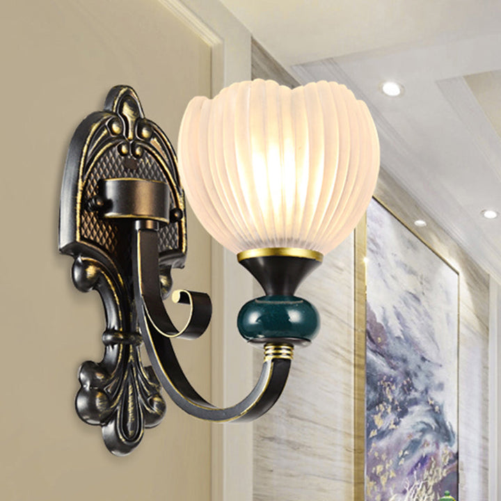 Skørter | Brass Bud Wall Lamp Lighting Traditional Ribbed Glass 1/2-Head Living Room Wall Light Fixture