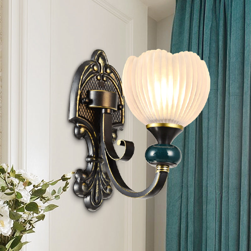 Skørter | Brass Bud Wall Lamp Lighting Traditional Ribbed Glass 1/2-Head Living Room Wall Light Fixture