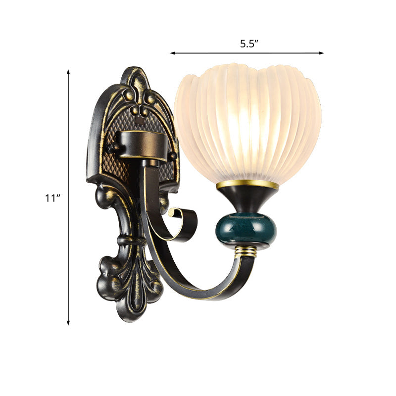 Skørter | Brass Bud Wall Lamp Lighting Traditional Ribbed Glass 1/2-Head Living Room Wall Light Fixture