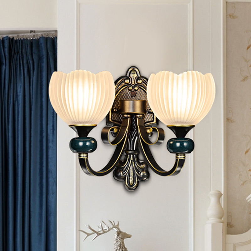 Skørter | Brass Bud Wall Lamp Lighting Traditional Ribbed Glass 1/2-Head Living Room Wall Light Fixture