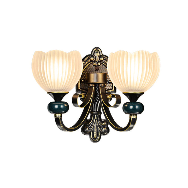 Skørter | Brass Bud Wall Lamp Lighting Traditional Ribbed Glass 1/2-Head Living Room Wall Light Fixture