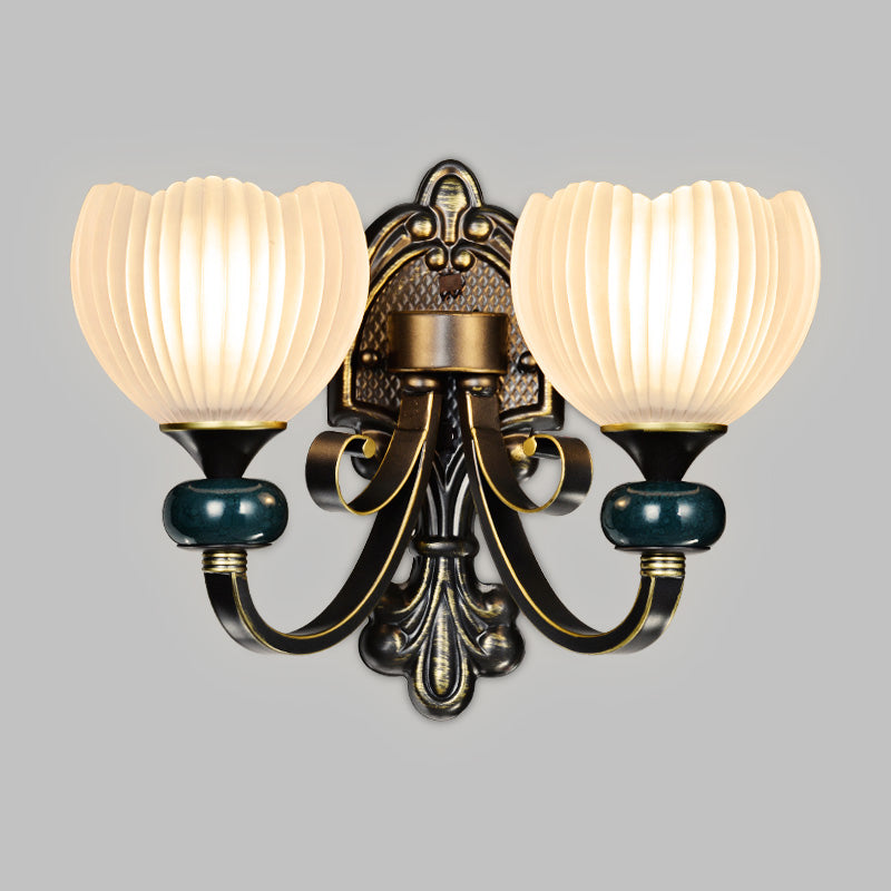 Skørter | Brass Bud Wall Lamp Lighting Traditional Ribbed Glass 1/2-Head Living Room Wall Light Fixture