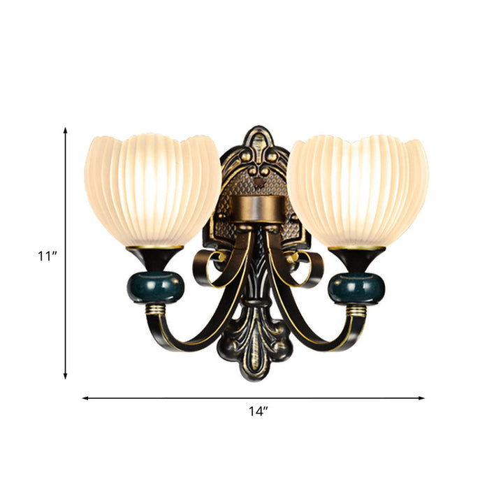 Skørter | Brass Bud Wall Lamp Lighting Traditional Ribbed Glass 1/2-Head Living Room Wall Light Fixture