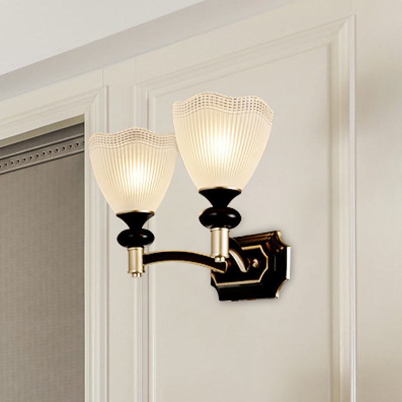 Skørter | Traditionalism Blossom Wall Light 1/2 Lamps Prisms White Glass Wall Sconces Lamp in Black