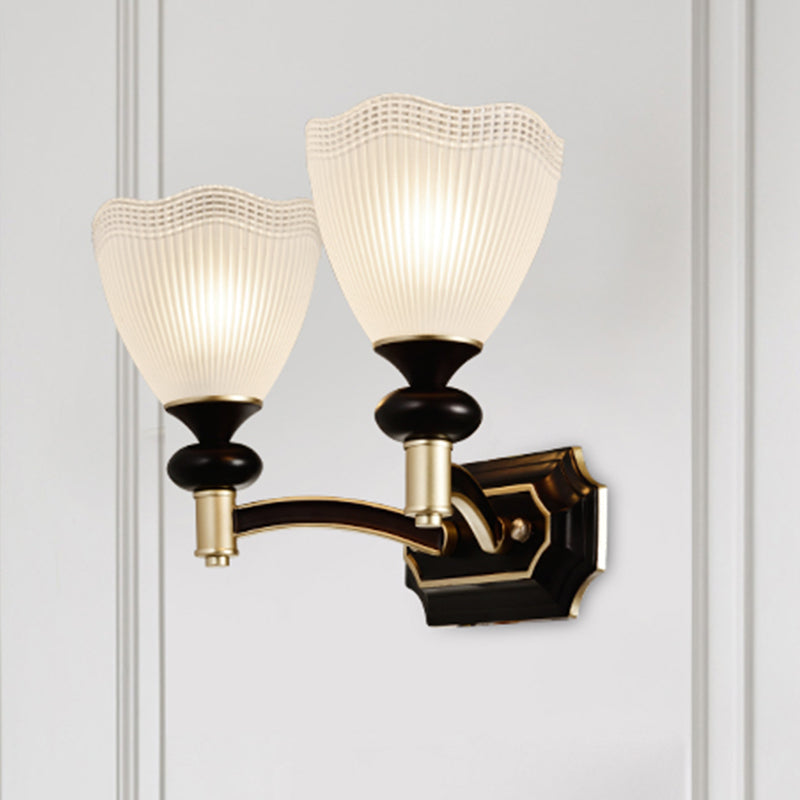 Skørter | Traditionalism Blossom Wall Light 1/2 Lamps Prisms White Glass Wall Sconces Lamp in Black