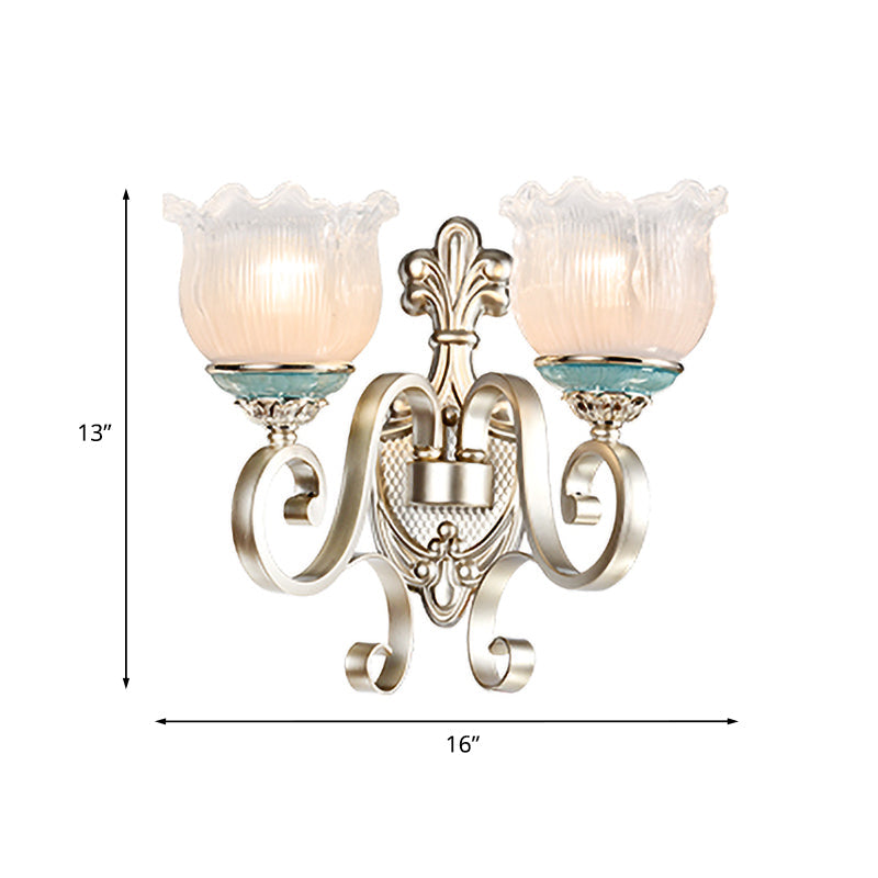 Skørter | Silver 1/2-Head Wall Lighting Traditional Cream Glass Blossom Wall Lamp with Scalloped Arm