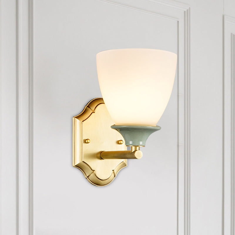 Skørter | Cream Glass Gold Wall Lamp Bud 1 Bulb Traditional Wall Lighting with Straight Arm