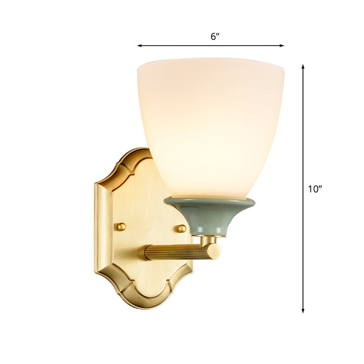 Skørter | Cream Glass Gold Wall Lamp Bud 1 Bulb Traditional Wall Lighting with Straight Arm