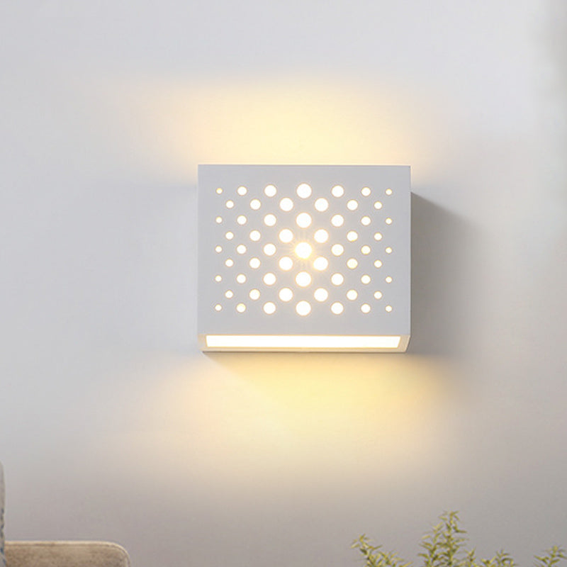 Lisslune | White Laser-Cut Box Shaped Wall Light Sconces Modernism 1 Head Plaster LED Wall Lamp