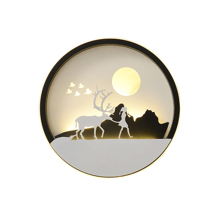 Skørter | Metal Round Wall Lighting Idea Modernistic LED Black Wall Lamp Wall Mount with Deer and Girl/Eagle/Windmill Design