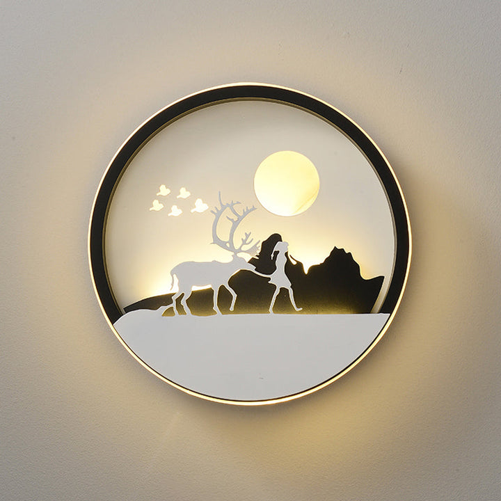 Skørter | Metal Round Wall Lighting Idea Modernistic LED Black Wall Lamp Wall Mount with Deer and Girl/Eagle/Windmill Design