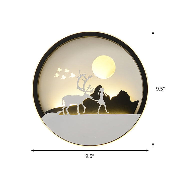 Skørter | Metal Round Wall Lighting Idea Modernistic LED Black Wall Lamp Wall Mount with Deer and Girl/Eagle/Windmill Design