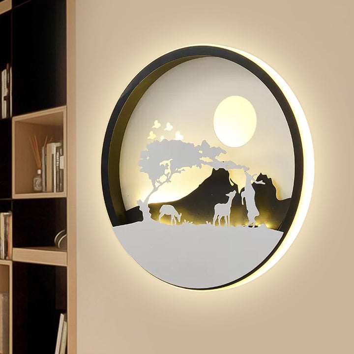 Skørter | Metal Round Wall Lighting Idea Modernistic LED Black Wall Lamp Wall Mount with Deer and Girl/Eagle/Windmill Design