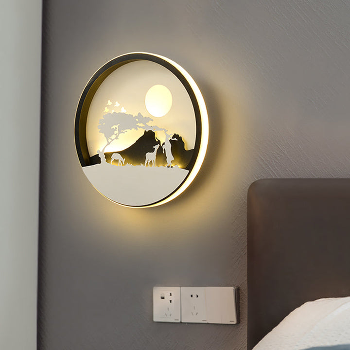Skørter | Metal Round Wall Lighting Idea Modernistic LED Black Wall Lamp Wall Mount with Deer and Girl/Eagle/Windmill Design
