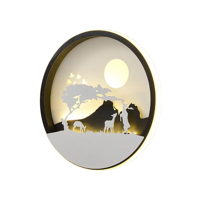 Skørter | Metal Round Wall Lighting Idea Modernistic LED Black Wall Lamp Wall Mount with Deer and Girl/Eagle/Windmill Design