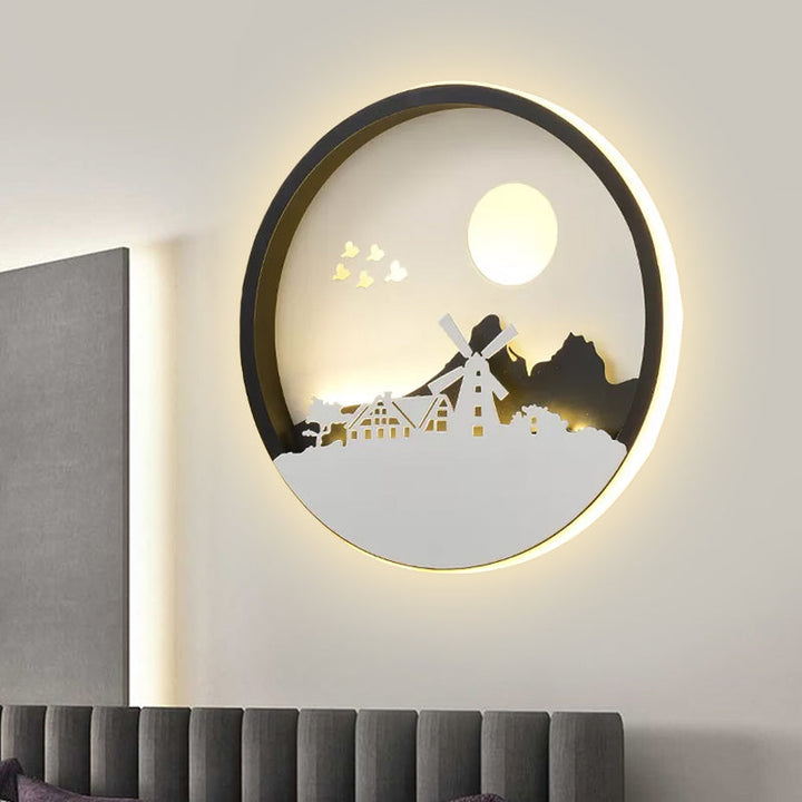 Skørter | Metal Round Wall Lighting Idea Modernistic LED Black Wall Lamp Wall Mount with Deer and Girl/Eagle/Windmill Design