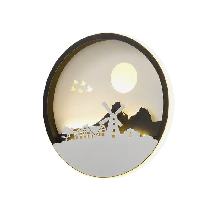 Skørter | Metal Round Wall Lighting Idea Modernistic LED Black Wall Lamp Wall Mount with Deer and Girl/Eagle/Windmill Design