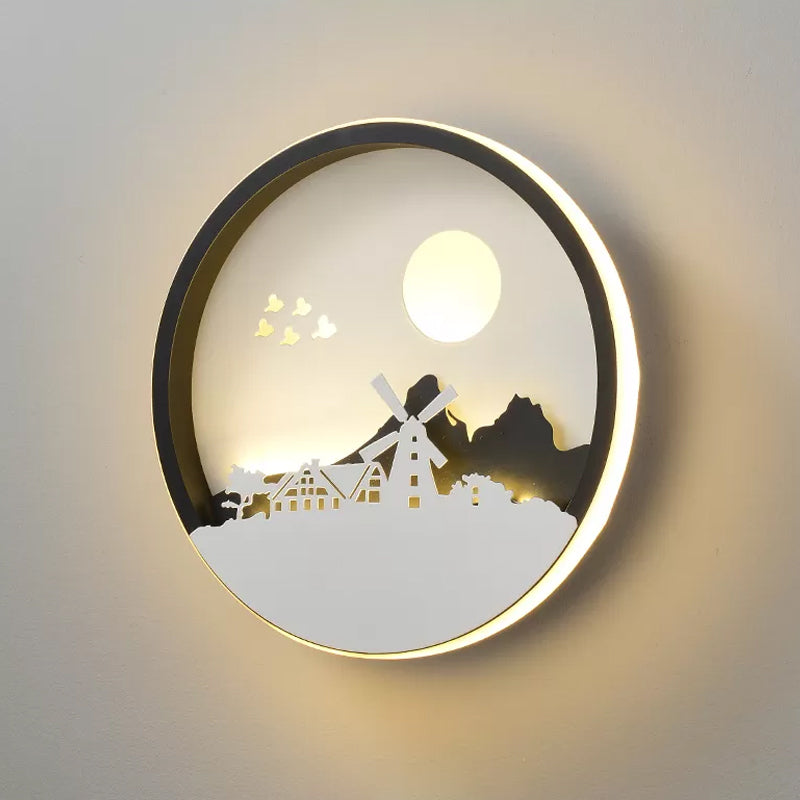 Skørter | Metal Round Wall Lighting Idea Modernistic LED Black Wall Lamp Wall Mount with Deer and Girl/Eagle/Windmill Design