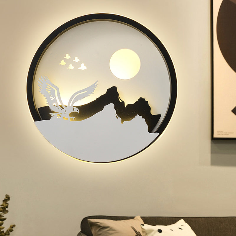 Skørter | Metal Round Wall Lighting Idea Modernistic LED Black Wall Lamp Wall Mount with Deer and Girl/Eagle/Windmill Design