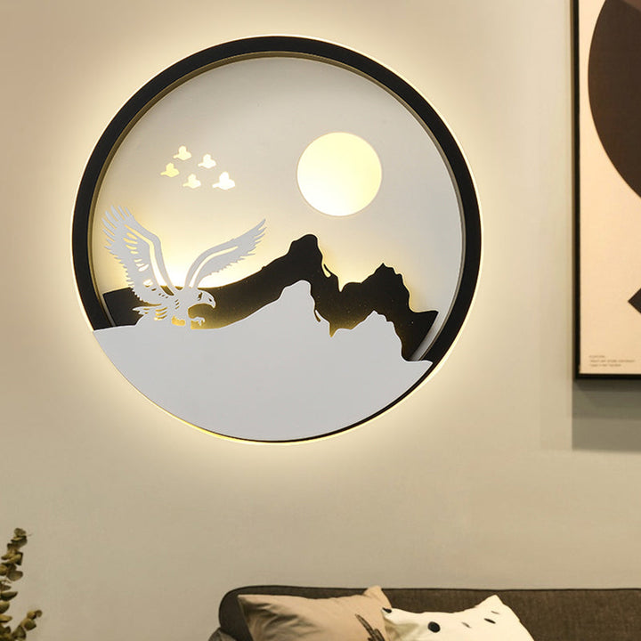 Skørter | Metal Round Wall Lighting Idea Modernistic LED Black Wall Lamp Wall Mount with Deer and Girl/Eagle/Windmill Design