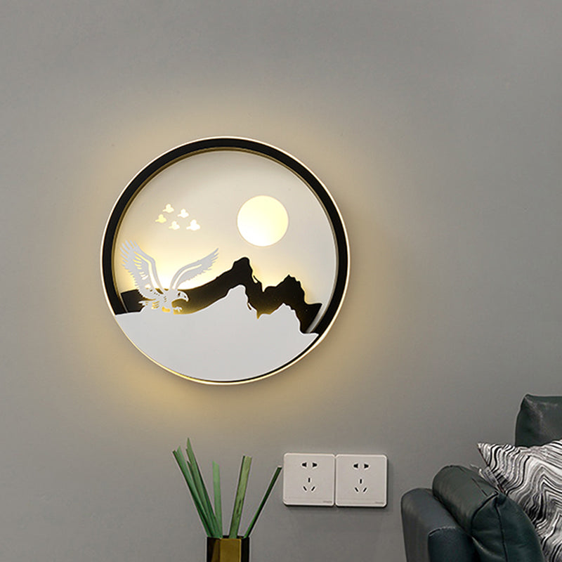 Skørter | Metal Round Wall Lighting Idea Modernistic LED Black Wall Lamp Wall Mount with Deer and Girl/Eagle/Windmill Design