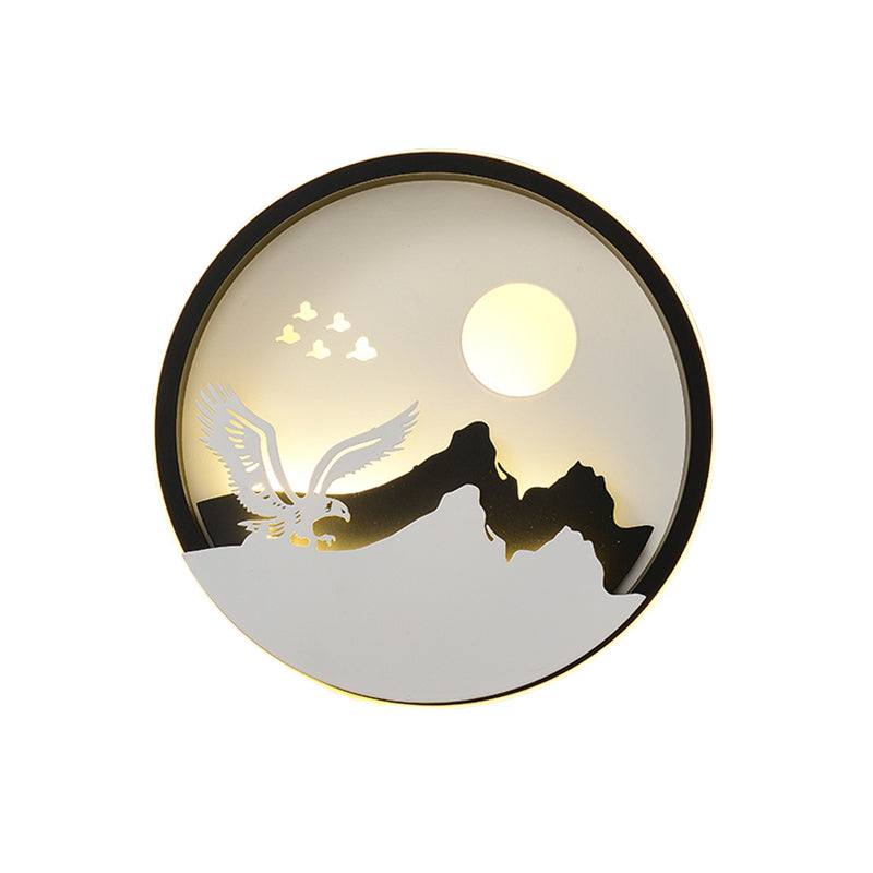 Skørter | Metal Round Wall Lighting Idea Modernistic LED Black Wall Lamp Wall Mount with Deer and Girl/Eagle/Windmill Design