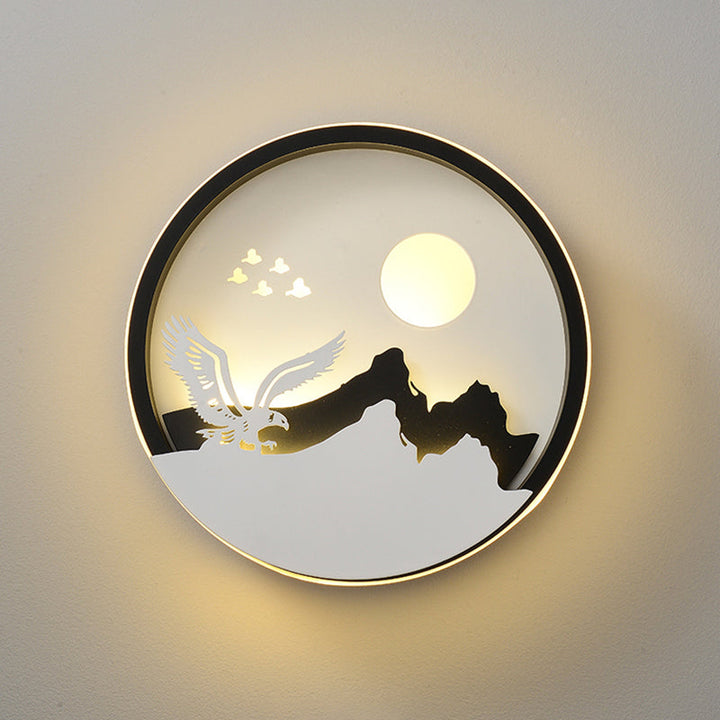 Skørter | Metal Round Wall Lighting Idea Modernistic LED Black Wall Lamp Wall Mount with Deer and Girl/Eagle/Windmill Design