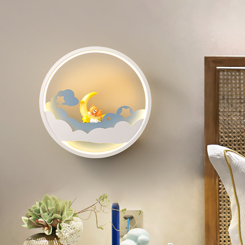Skørter | White Cloud Wall Lamp Lighting Contemporary LED Acrylic Ring Wall Lamp Fixture with Girl/Bear/Little Monk Deco