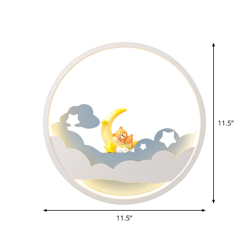 Skørter | White Cloud Wall Lamp Lighting Contemporary LED Acrylic Ring Wall Lamp Fixture with Girl/Bear/Little Monk Deco