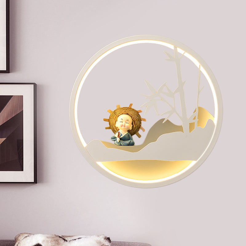 Skørter | White Cloud Wall Lamp Lighting Contemporary LED Acrylic Ring Wall Lamp Fixture with Girl/Bear/Little Monk Deco