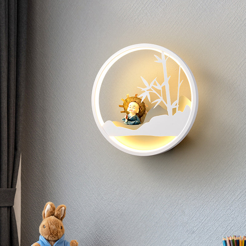 Skørter | White Cloud Wall Lamp Lighting Contemporary LED Acrylic Ring Wall Lamp Fixture with Girl/Bear/Little Monk Deco