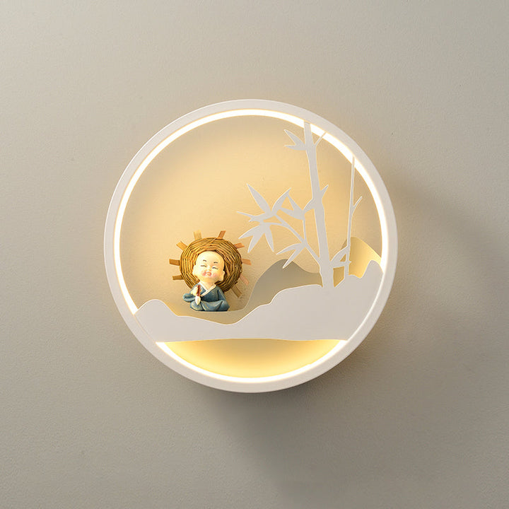 Skørter | White Cloud Wall Lamp Lighting Contemporary LED Acrylic Ring Wall Lamp Fixture with Girl/Bear/Little Monk Deco