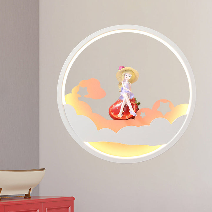 Skørter | White Cloud Wall Lamp Lighting Contemporary LED Acrylic Ring Wall Lamp Fixture with Girl/Bear/Little Monk Deco