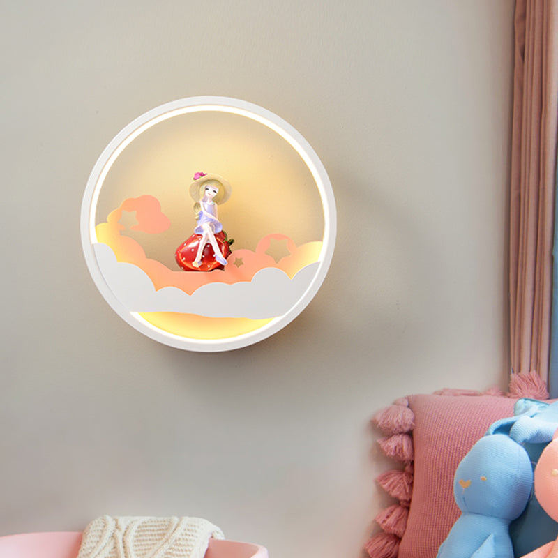 Skørter | White Cloud Wall Lamp Lighting Contemporary LED Acrylic Ring Wall Lamp Fixture with Girl/Bear/Little Monk Deco
