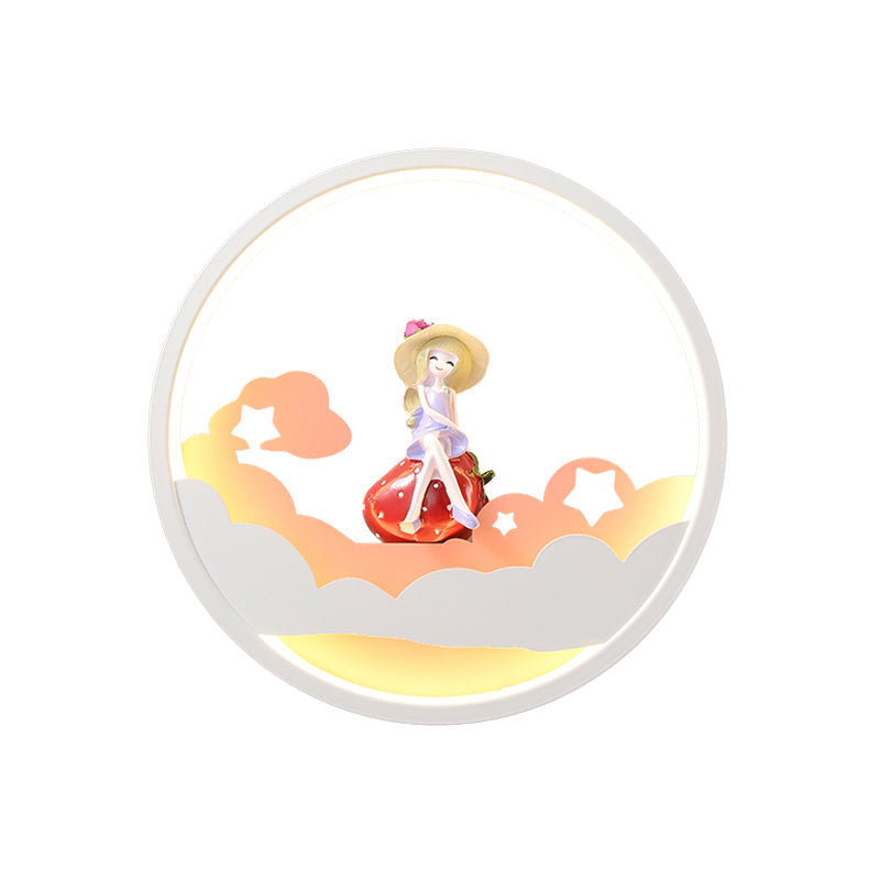 Skørter | White Cloud Wall Lamp Lighting Contemporary LED Acrylic Ring Wall Lamp Fixture with Girl/Bear/Little Monk Deco