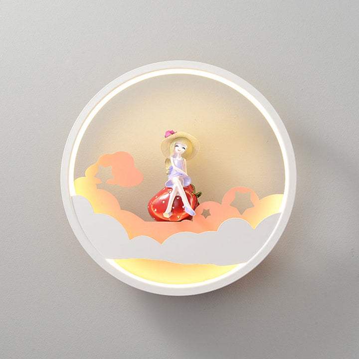 Skørter | White Cloud Wall Lamp Lighting Contemporary LED Acrylic Ring Wall Lamp Fixture with Girl/Bear/Little Monk Deco