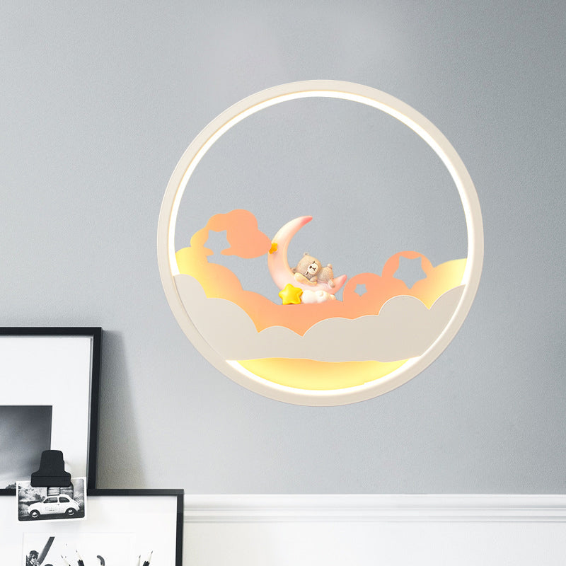 Skørter | White Cloud Wall Lamp Lighting Contemporary LED Acrylic Ring Wall Lamp Fixture with Girl/Bear/Little Monk Deco