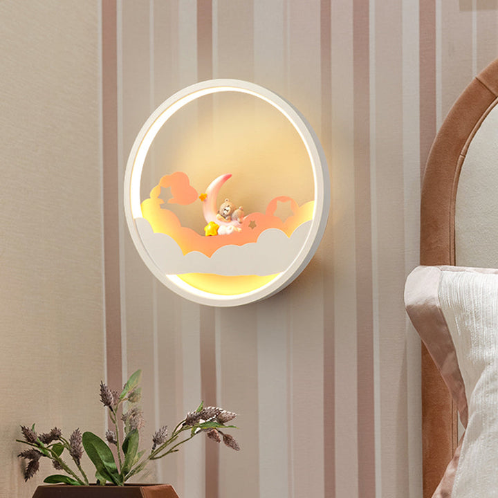 Skørter | White Cloud Wall Lamp Lighting Contemporary LED Acrylic Ring Wall Lamp Fixture with Girl/Bear/Little Monk Deco