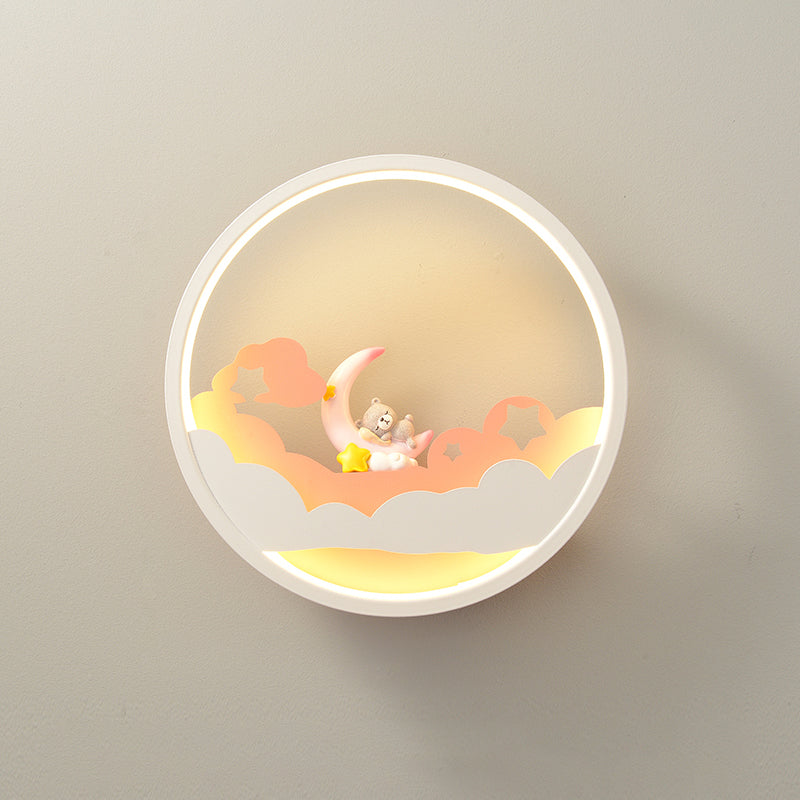 Skørter | White Cloud Wall Lamp Lighting Contemporary LED Acrylic Ring Wall Lamp Fixture with Girl/Bear/Little Monk Deco