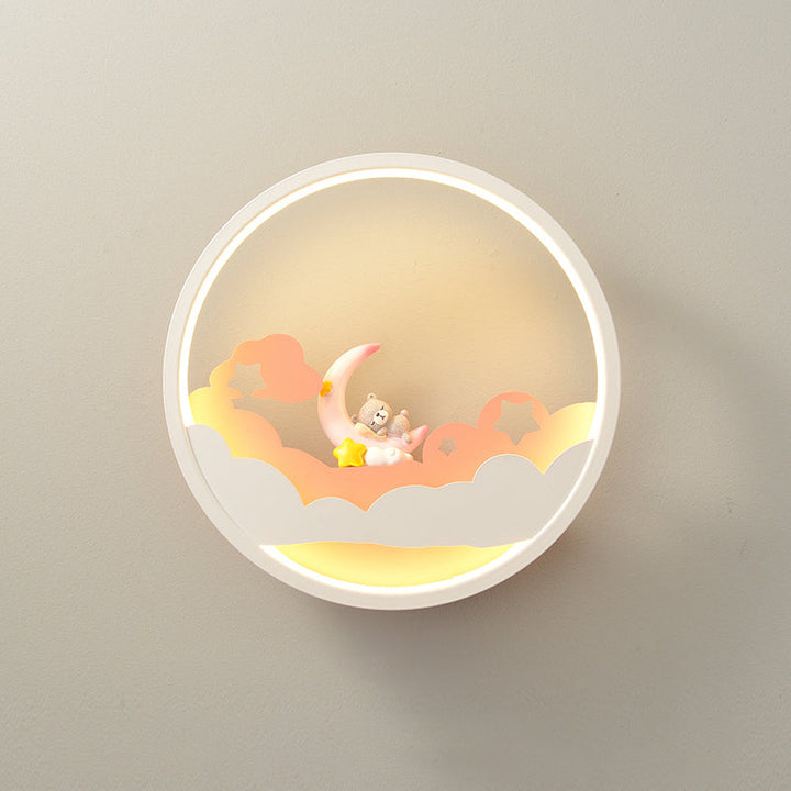 Skørter | White Cloud Wall Lamp Lighting Contemporary LED Acrylic Ring Wall Lamp Fixture with Girl/Bear/Little Monk Deco