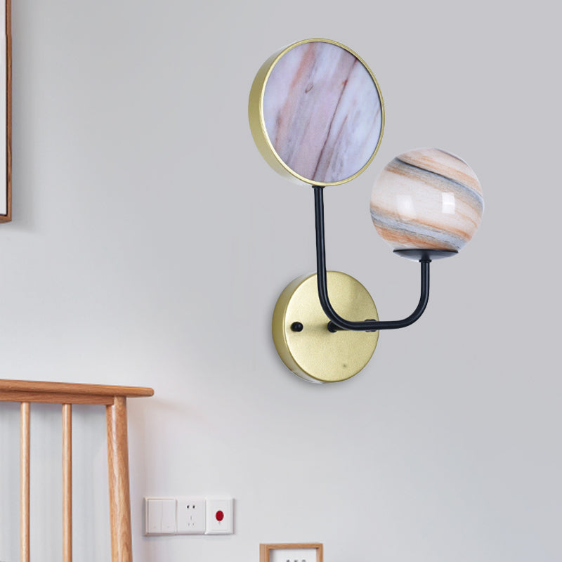 Skørter | Black and Gold Round Wall Lighting Nordic Style 1 Light Moon Glass LED Wall Lamp