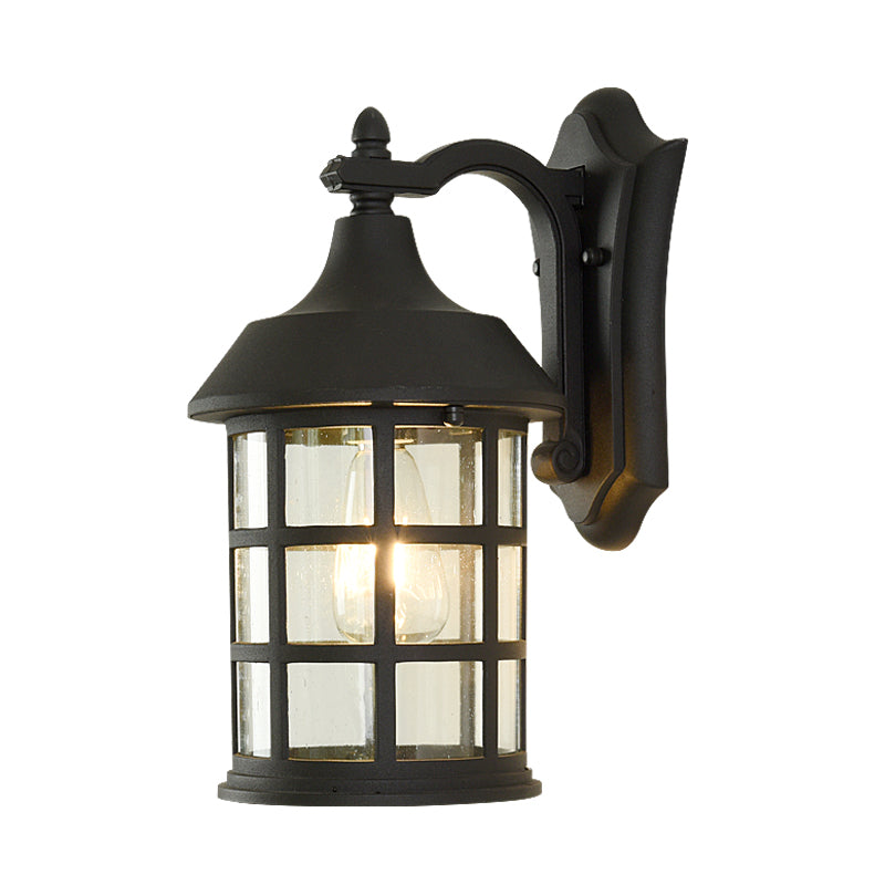 Skørter | Birdcage clear glass wall lamp country single balls courtyard wall lamp in black with metal frame