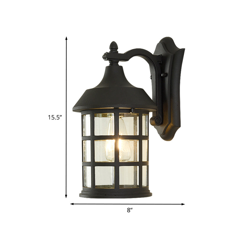 Skørter | Birdcage clear glass wall lamp country single balls courtyard wall lamp in black with metal frame