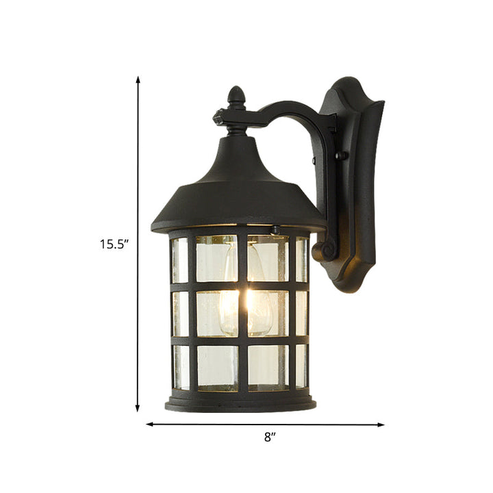 Skørter | Birdcage clear glass wall lamp country single balls courtyard wall lamp in black with metal frame