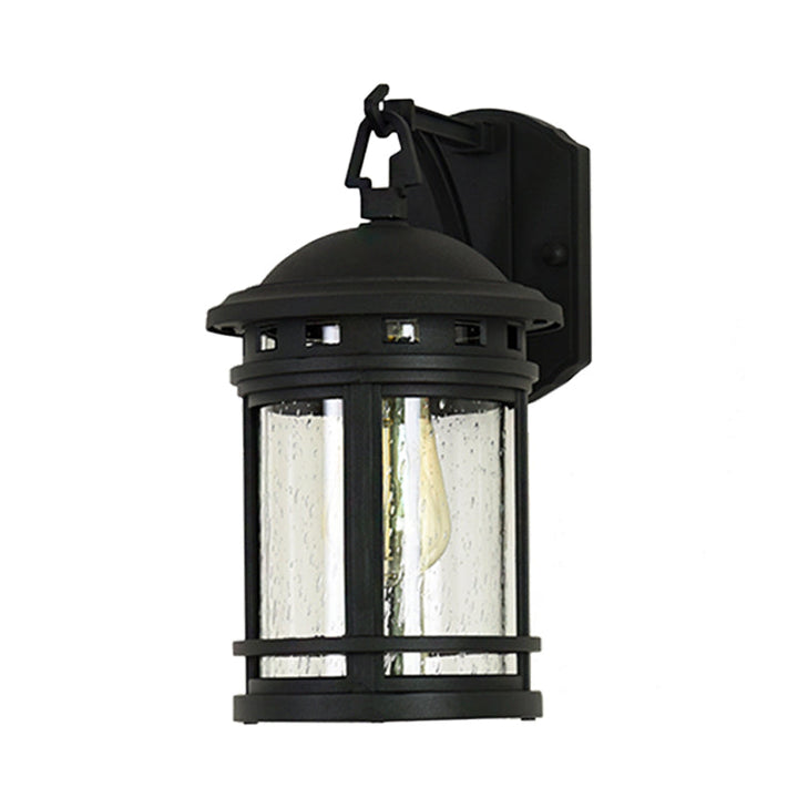Skørter | Clear Seeded Glass Lantern Wall Light Rustic 1 Light Outdoor Lighting with Metal Frame in Coffee/Black