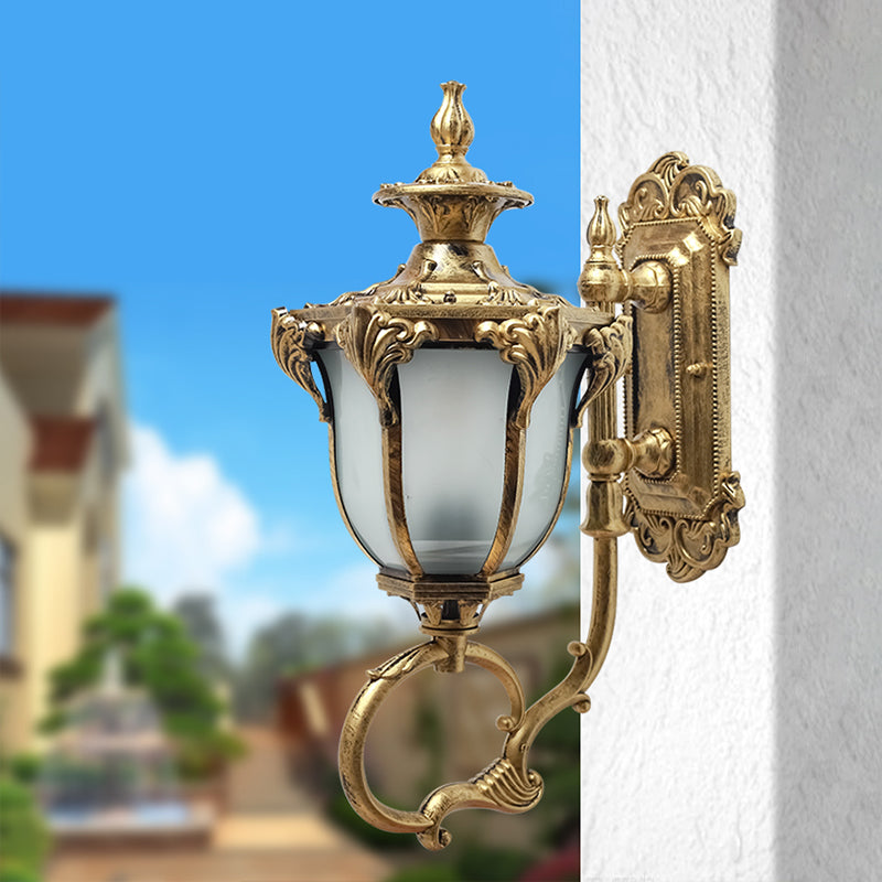 Skørter | Scrolling Am Metal Wall Lamp Rustic 1 Bulb Outdoor Wall Light with Opal Glass Shade in Brass/Coffee