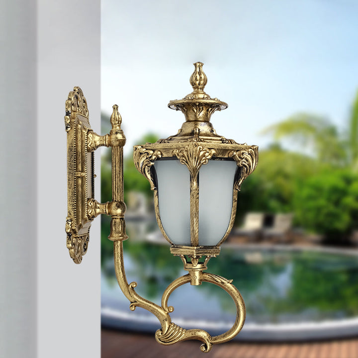 Skørter | Scrolling Am Metal Wall Lamp Rustic 1 Bulb Outdoor Wall Light with Opal Glass Shade in Brass/Coffee