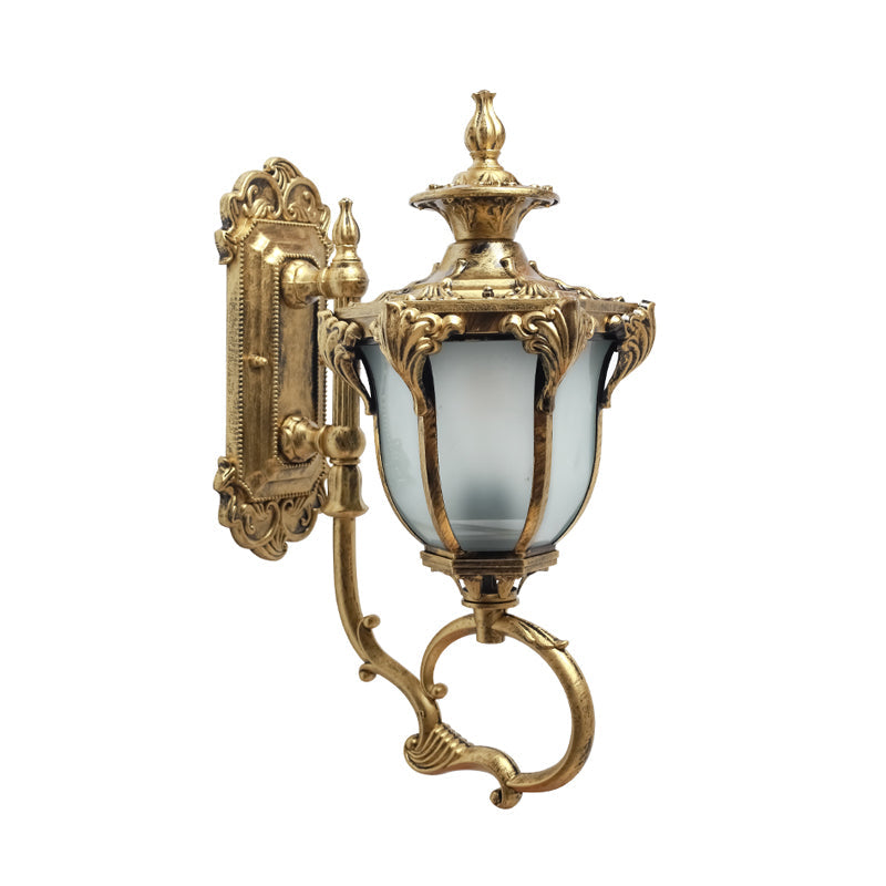 Skørter | Scrolling Am Metal Wall Lamp Rustic 1 Bulb Outdoor Wall Light with Opal Glass Shade in Brass/Coffee